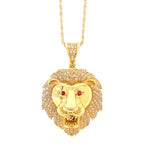 10K Gold Diamond Pendant – Lion Head with Ruby Eyes – 2.01 CTW