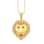 10K Gold Diamond Pendant – Lion Head with Ruby Eyes – 2.01 CTW