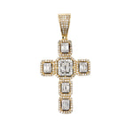 10K Gold Diamond Pendant – Cross Two Tone with Baguette Center – 0.83 CTW