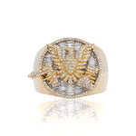 10K Gold Diamond Men's Ring – Two Tone Eagle and Pistol Ring with Baguette – 1.60 CTW