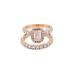 Lab Diamond Wedding Ring Set Emerald Solitaire Round Stone Setting - 14KT Gold & 2.58 CTW