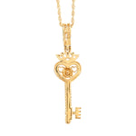 10K Gold Diamond Pendant – Key with Lady, Heart & Crown – 1.53 CTW