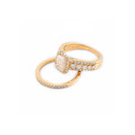 Lab Diamond Wedding Ring Set Emerald Solitaire Three Row Stone Setting - 14KT Gold & 2.00 CTW