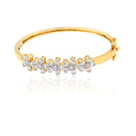 10K Gold Diamond Bangle Bracelet – Flower with Baguette Cluster– 0.58 CTW