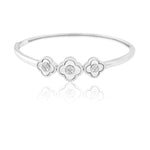 10K Gold Diamond Bangle Bracelet – Clover with Round Cluster Center – 0.35 CTW
