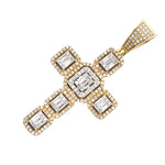 10K Gold Diamond Pendant – Cross Two Tone with Baguette Center – 0.83 CTW