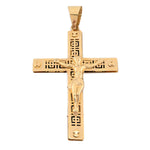 10K Gold Cross Pendant – Jesus Figure with Greek Key Design – 2.00