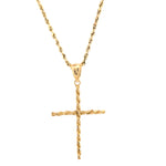 10K Gold Cross Pendant – Diamond-Cut Rope Style – 2.00
