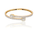 10K Gold Diamond Bangle Bracelet – Open Style with Baguette & Round – 4.25 CTW