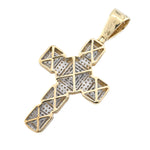 10K Gold Diamond Pendant – Cross Two Tone with Baguette Center – 0.83 CTW