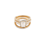 Lab Diamond Wedding Ring Set Emerald Solitaire Three Row Stone Setting - 14KT Gold & 2.00 CTW