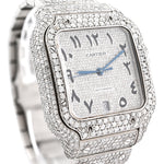 Custom Diamond Cartier 40MM Santos Watch – Iced Out Stainless Steel Arabic Dial – 13.00 CTW