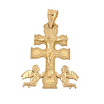 10K Gold Cross Pendant – Jesus Figure with Double Bar & Angels – 1.20