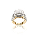 Gold ring with diamond accents on a white background