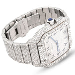 Custom Diamond Cartier 40MM Santos Watch – Iced Out Stainless Steel Arabic Dial – 13.00 CTW