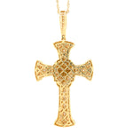 14K Gold Diamond Pendant – Cross with Lion Head Ruby Eyes – 3.00 CTW