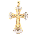 10K Gold Cross Pendant – Two-Tone Gold Diamond-Cut Openwork Design – 1.60