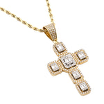 10K Gold Diamond Pendant – Cross Two Tone with Baguette Center – 0.83 CTW