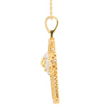 14K Gold Diamond Pendant – Cross with Lion Head Ruby Eyes – 3.00 CTW