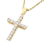 10K Gold Diamond Pendant – Cross with Single Row Illusion Setting – 1.00 CTW
