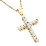 10K Gold Diamond Pendant – Cross Charm with Single Row Illusion Round Stone – 1.00 CTW