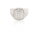 Silver ring with diamond accents on a white background