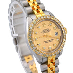 Custom Diamond Bezel Rolex 26MM DateJust Watch – Two Tone 10 Pointer Champagne Dial – 1.50 CTW
