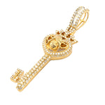 10K Gold Diamond Pendant – Key with Lady, Heart & Crown – 1.53 CTW