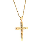 10K Gold Cross Pendant – Jesus Figure with Greek Key Design – 2.00