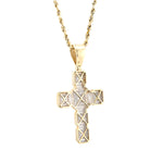 10K Gold Diamond Pendant – Cross Two Tone with Baguette Center – 0.83 CTW