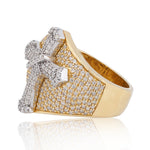 10K Gold Diamond Men's Ring – Two Tone Cross Ring with Raised Center Piece – 1.72 CTW