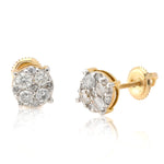 10K Gold Diamond Stud Earring – Four Pointer Flower Cluster – 0.75 CTW