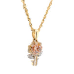 10K Gold Diamond Pendant – Tri-Color Gold Floral Charm with Baguette – 0.60 CTW