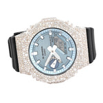 Custom Diamond G-Shock GMB2100 Watch – Iced Out Mosaic Bezel Arctic Blue Face – 8.20 CTW