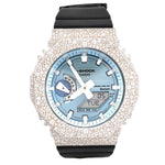 Custom Diamond G-Shock GMB2100 Watch – Iced Out Mosaic Bezel Arctic Blue Face – 8.20 CTW