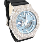 Custom Diamond G-Shock GMB2100 Watch – Iced Out Mosaic Bezel Arctic Blue Face – 8.20 CTW