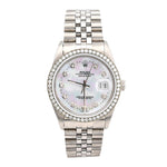 Custom Diamond Bezel Rolex 36MM DateJust Watch – All Steel 10 Pointer MOP Dial – 2.50 CTW