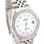 Custom Diamond Bezel Rolex 36MM DateJust Watch – All Steel 10 Pointer MOP Dial – 2.50 CTW