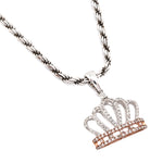10K Gold Diamond Pendant – Two Tone Royal Queen Crown Accent Charm – 0.20 CTW