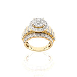 10K Gold Diamond Engagement Ring – Round Halo Center with Baguette – 3.00 CTW