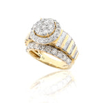 10K Gold Diamond Engagement Ring – Round Halo Center with Baguette – 3.00 CTW