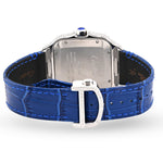 Custom Diamond Cartier 40MM Santos Watch – Iced Out Blue Roman Dial & Leather Strap – 4.50 CTW