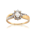 Gold ring with a diamond on a white background