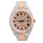 Custom Diamond Rolex 41MM DateJust Watch – Iced Out Two Tone Rose Gold Roman Dial – 18.00 CTW