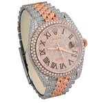 Custom Diamond Rolex 41MM DateJust Watch – Iced Out Two Tone Rose Gold Roman Dial – 18.00 CTW