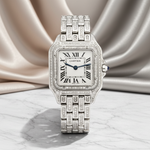 Custom Diamond Cartier 22MM Panthère Watch – Iced Out Stainless Steel Roman Dial – 7.80 CTW