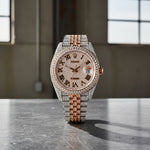 Custom Diamond Rolex 41MM DateJust Watch – Iced Out Two Tone Rose Gold Roman Dial – 18.00 CTW