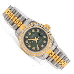 Custom Diamond Bezel Rolex 26MM DateJust Watch – Two Tone 10 Pointer Deep Green Dial – 1.50 CTW