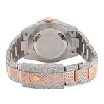 Custom Diamond Rolex 41MM DateJust Watch – Iced Out Single Row Two Tone Rose Roman Dial – 18.00 CTW