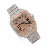 Custom Diamond Cartier 40MM Santos Watch – Iced Out Two Tone Rose Roman Dial – 13.00 CTW